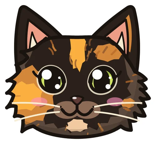 Balenci, a tortoiseshell cat, drawn as a sticker